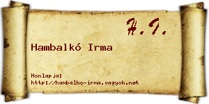 Hambalkó Irma névjegykártya